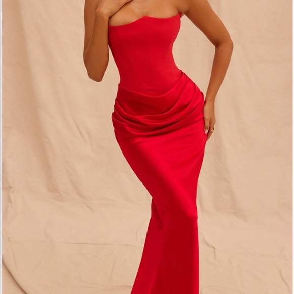 HOUSE OF CB PERSEPHONE RED CORSET MAXI DRESS SIZE M PLUS CUP - Picture 1 of 4